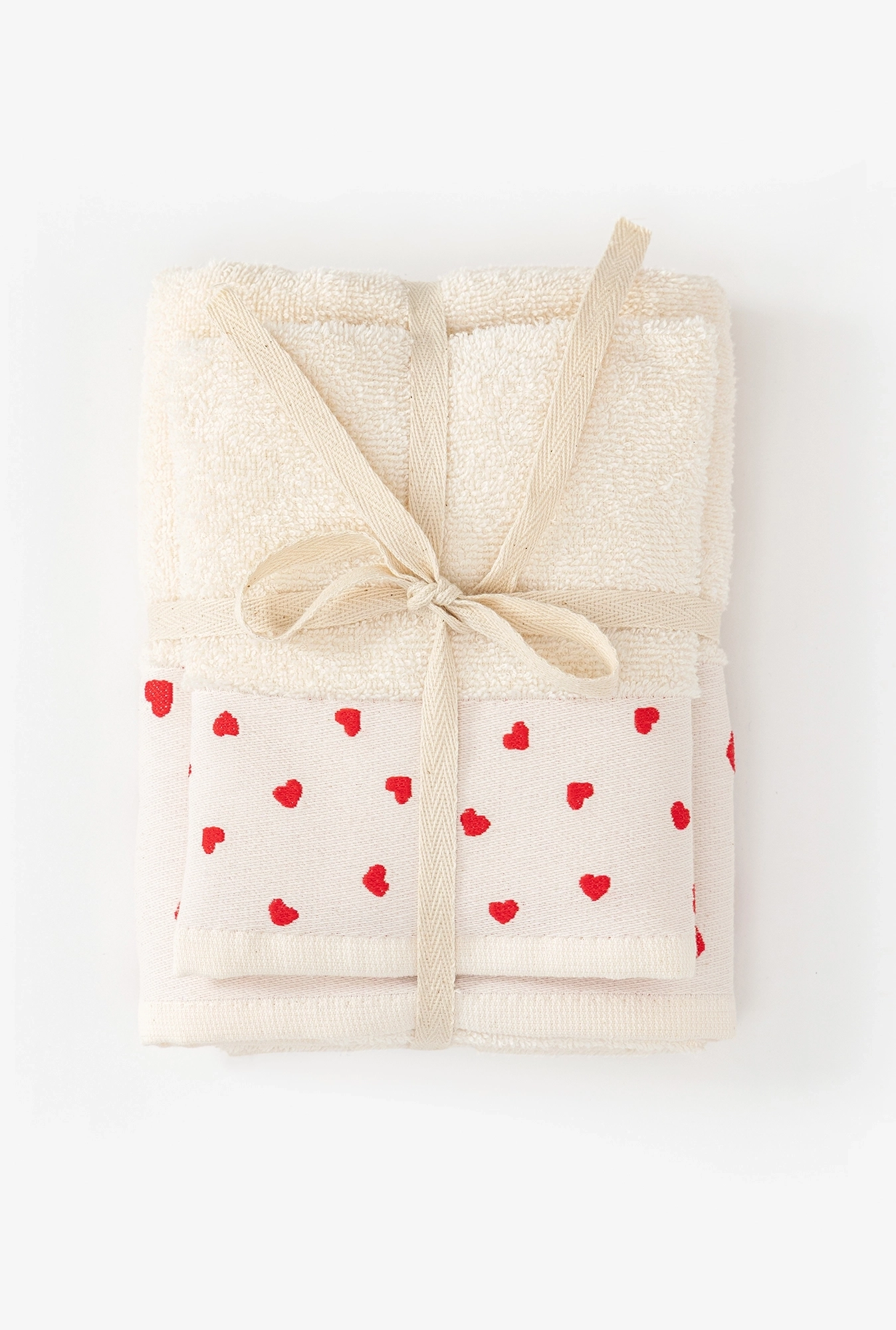 Set peškira 30x50 + 50x90 Bež crveno srce