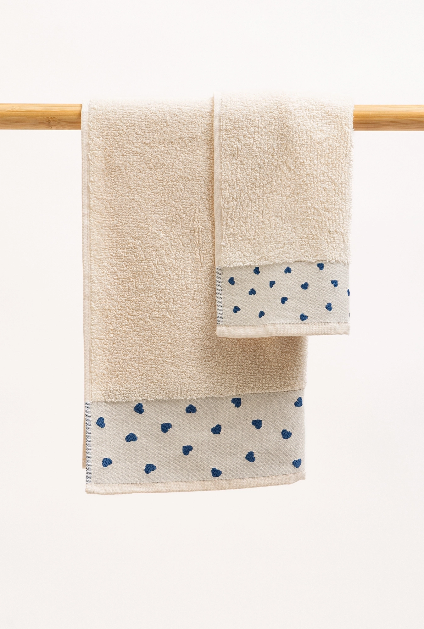 Set peškira 30x50 + 50x90 Bež plavo srce